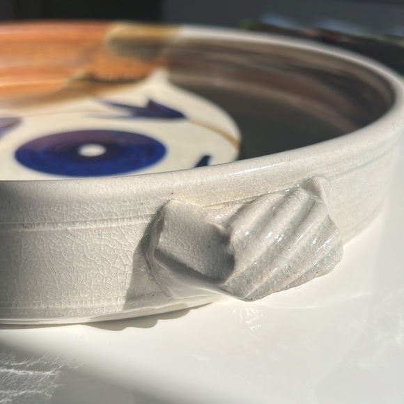 Vintage Pottery Made Clay Dish Ware Bowl Tray With Handles Serving Dish - Picture 5 of 11